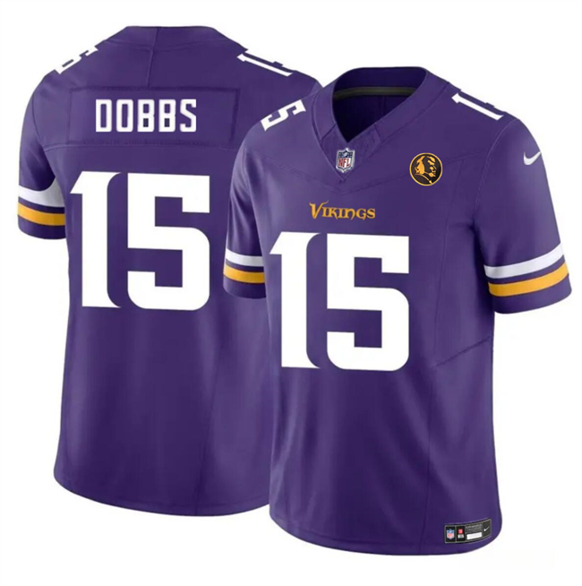Men's Minnesota Vikings #15 Josh Dobbs Purple 2023 F.U.S.E. With John Madden Patch Color Rush Limited Football Stitched Jersey